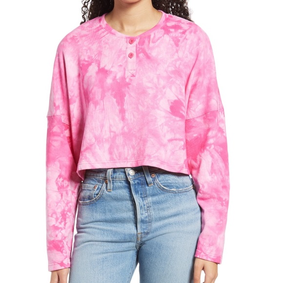 BP Long Sleeve Henley Tie-Dye Cropped Top - Picture 4 of 4